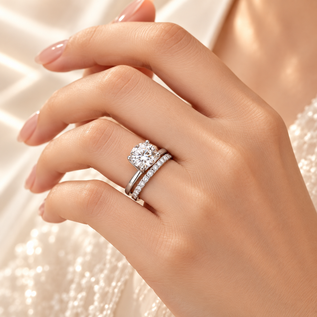 SOLVAZ Classic Bridal Duo in silver — worn on hand
