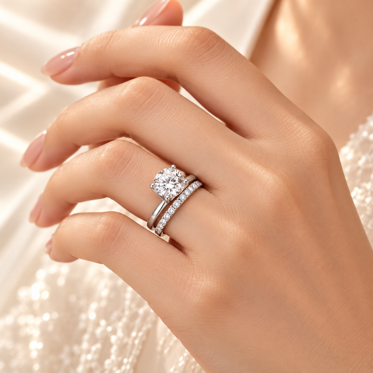 SOLVAZ Classic Bridal Duo in silver — worn on hand