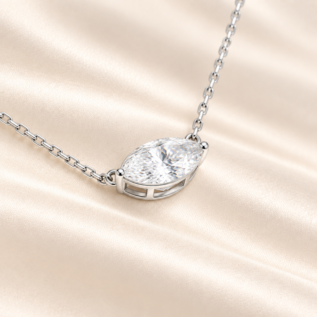 SOLVAZ Marquise Moissanite Solitaire Necklace — Silver profile