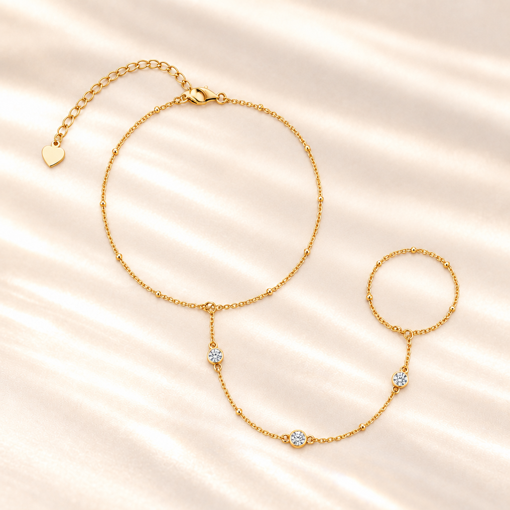 SOLVAZ Moissanite Hand Chain — Gold top view