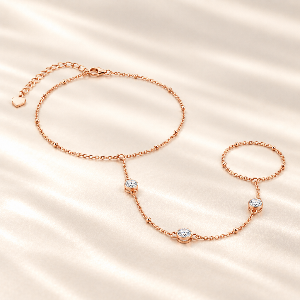 SOLVAZ Moissanite Hand Chain — Rose Gold profile view