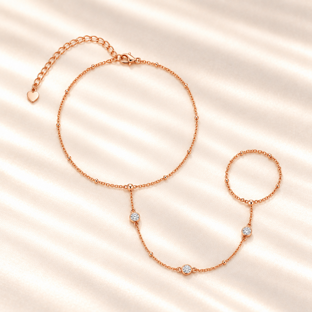 SOLVAZ Moissanite Hand Chain — Rose Gold top view