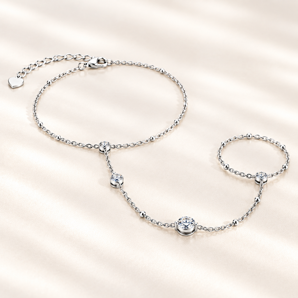 SOLVAZ Moissanite Hand Chain — Silver profile view
