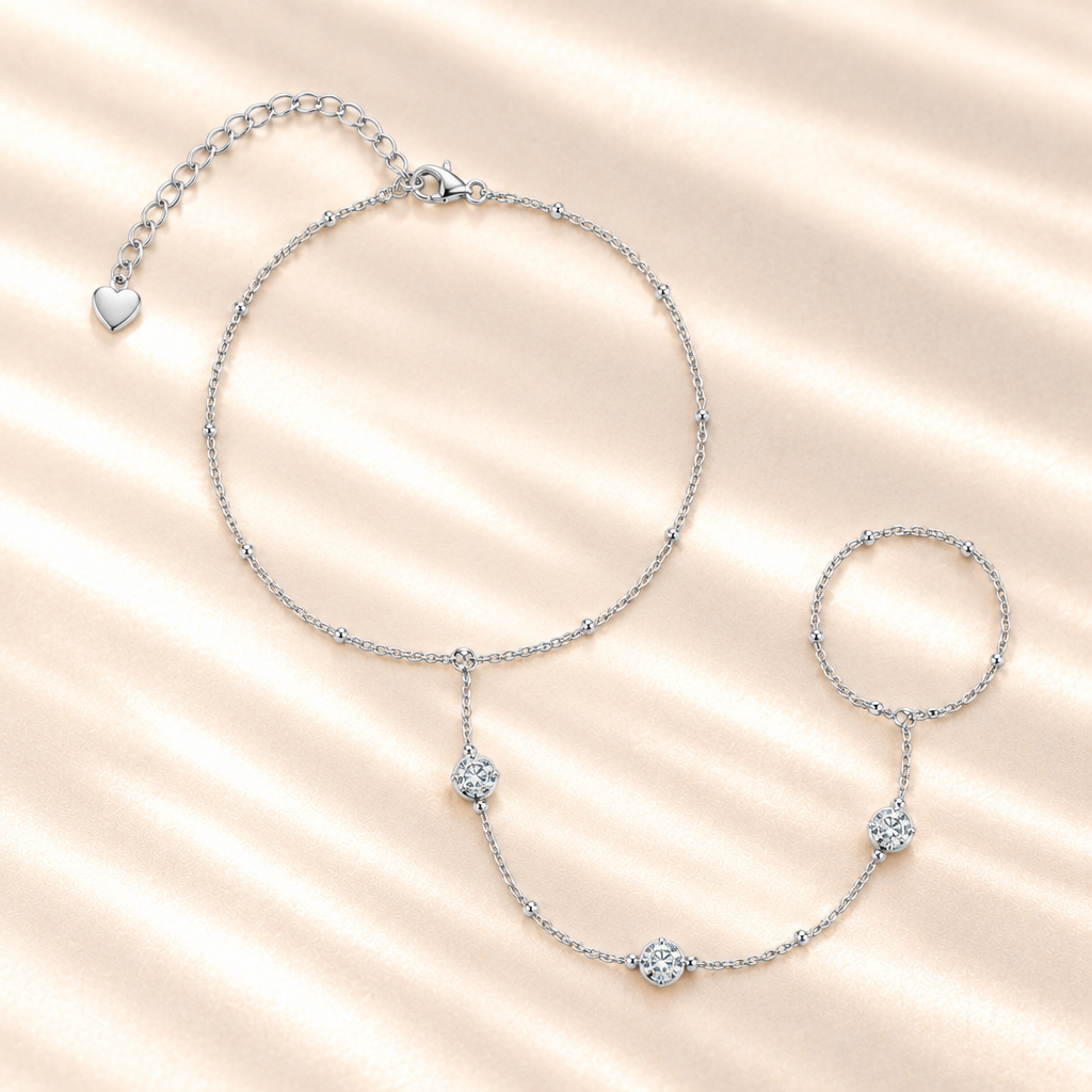 SOLVAZ Moissanite Hand Chain — Silver top view