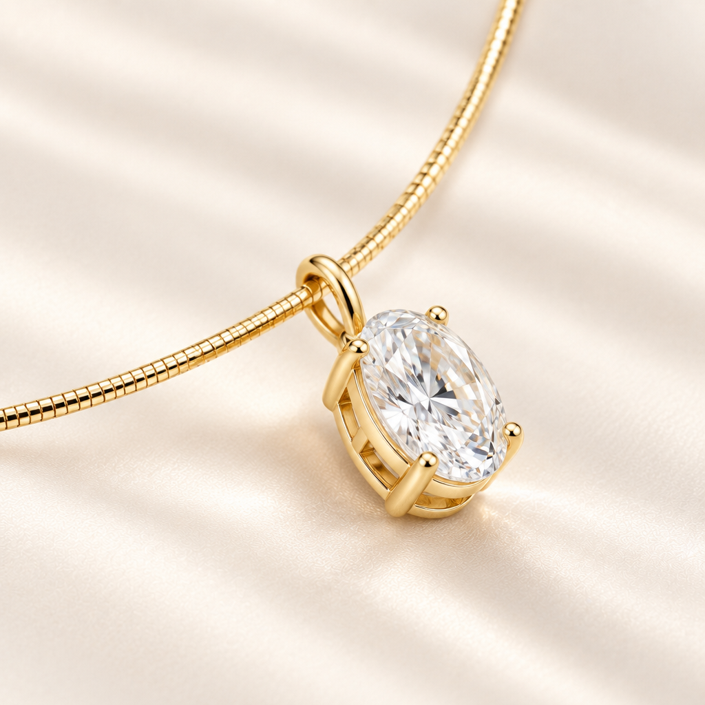 SOLVAZ Oval Moissanite Solitaire Necklace — Gold profile