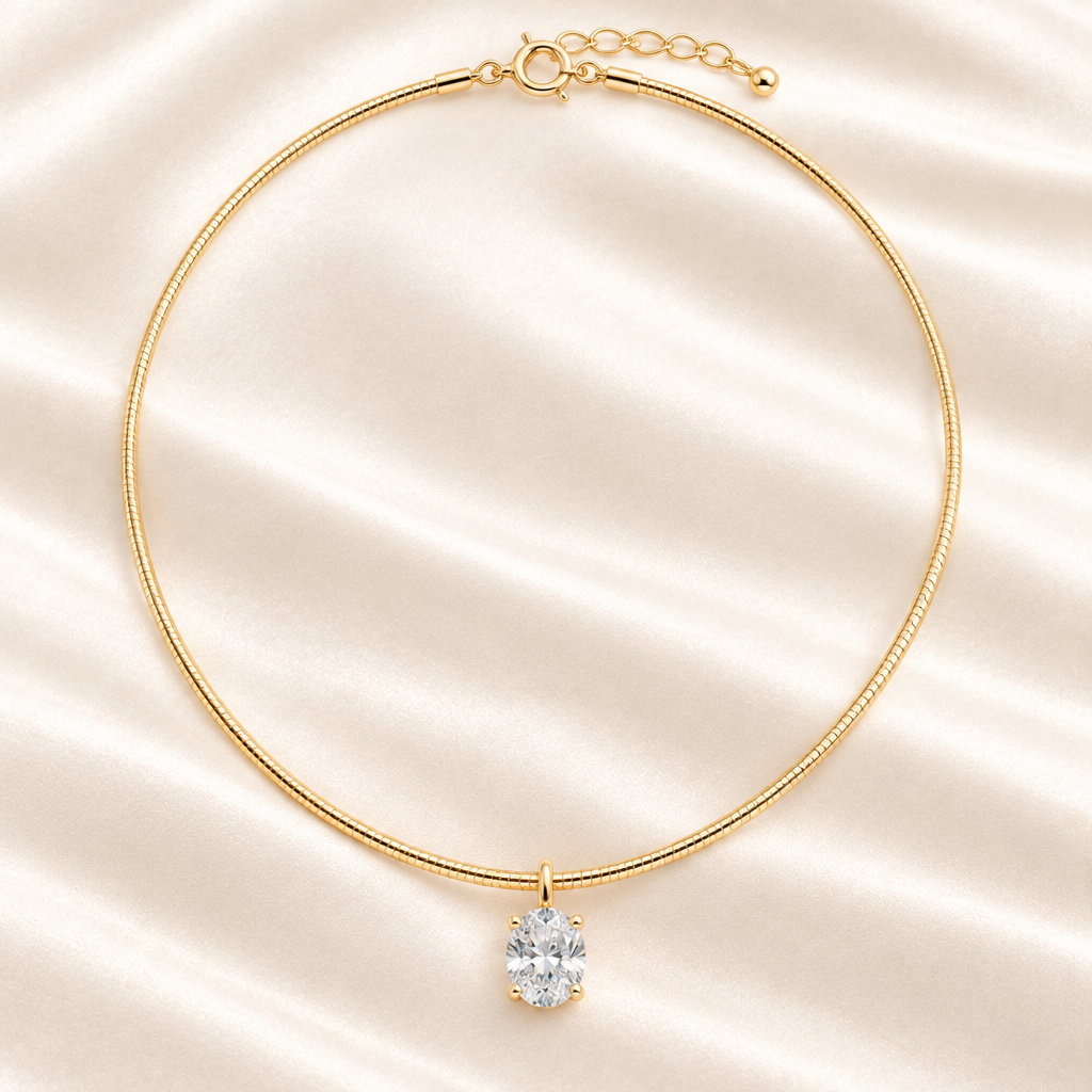 SOLVAZ Oval Moissanite Solitaire Necklace — Gold top view