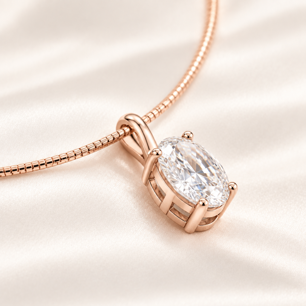 SOLVAZ Oval Moissanite Solitaire Necklace — Rose Gold profile