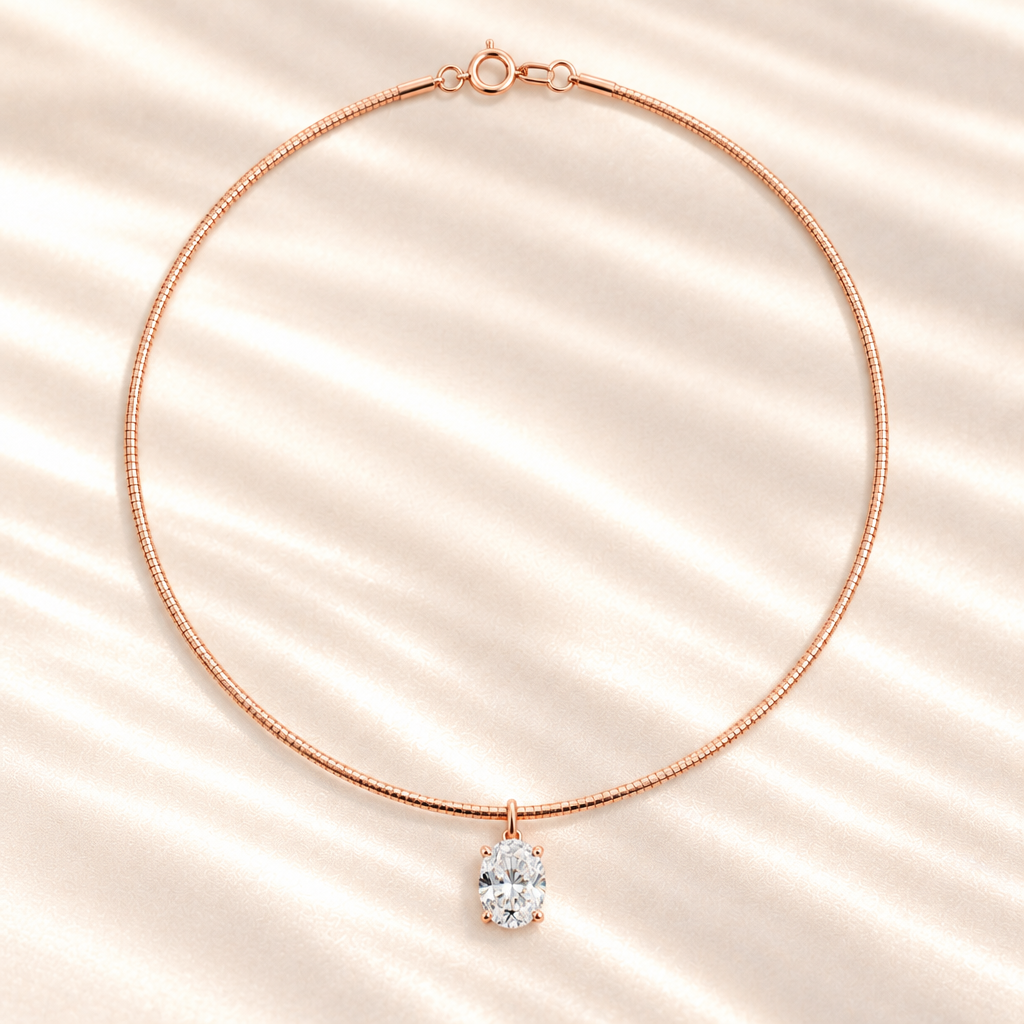 SOLVAZ Oval Moissanite Solitaire Necklace — Rose Gold top view