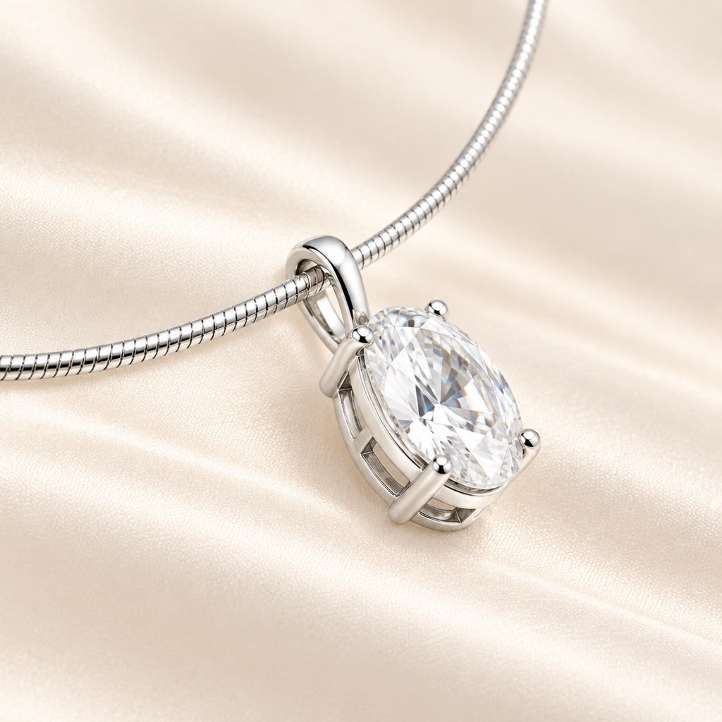 SOLVAZ Oval Moissanite Solitaire Necklace — Silver profile