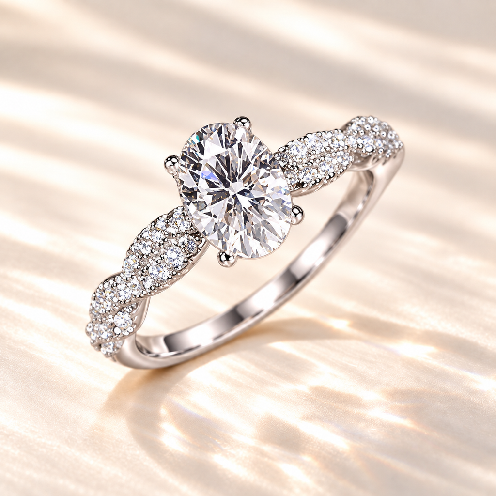 SOLVAZ Oval Pavé Ring — front angle