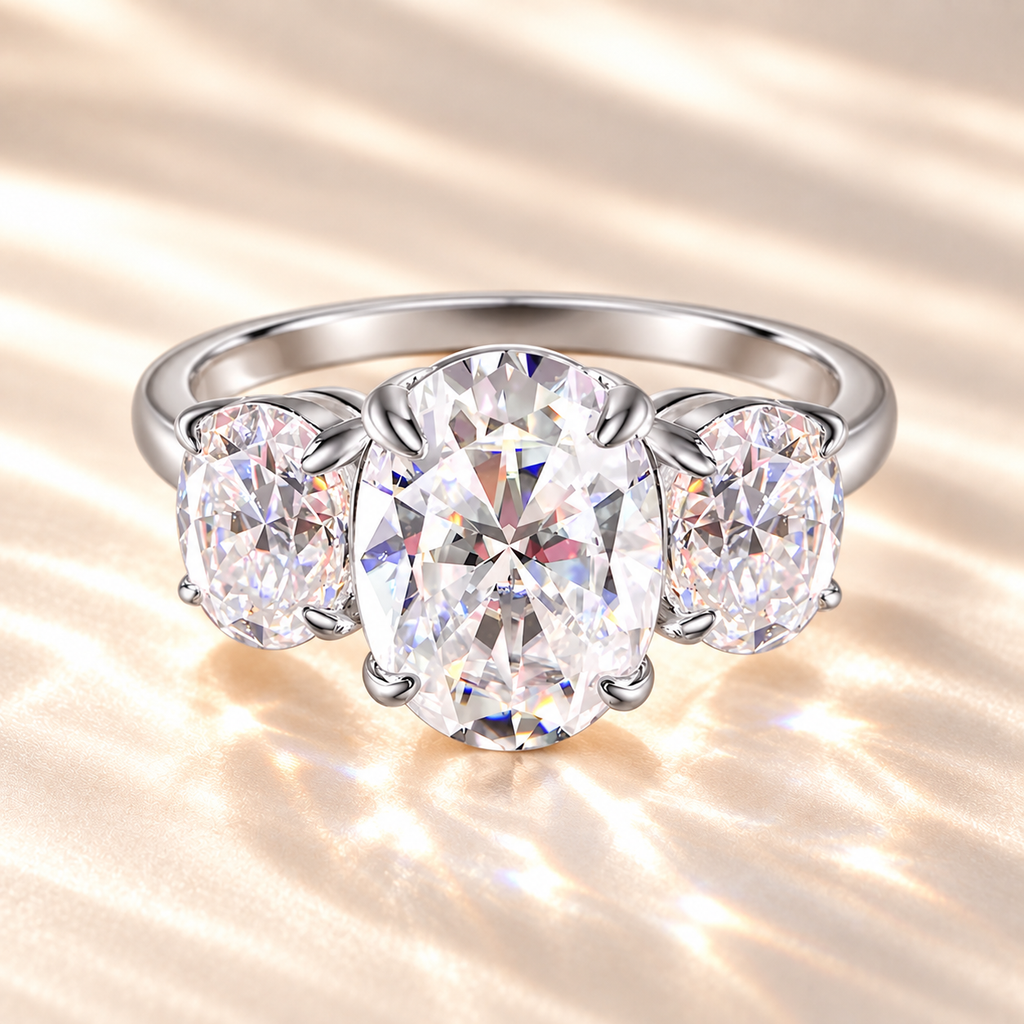 SOLVAZ Oval Three-Stone Ring — front angle
