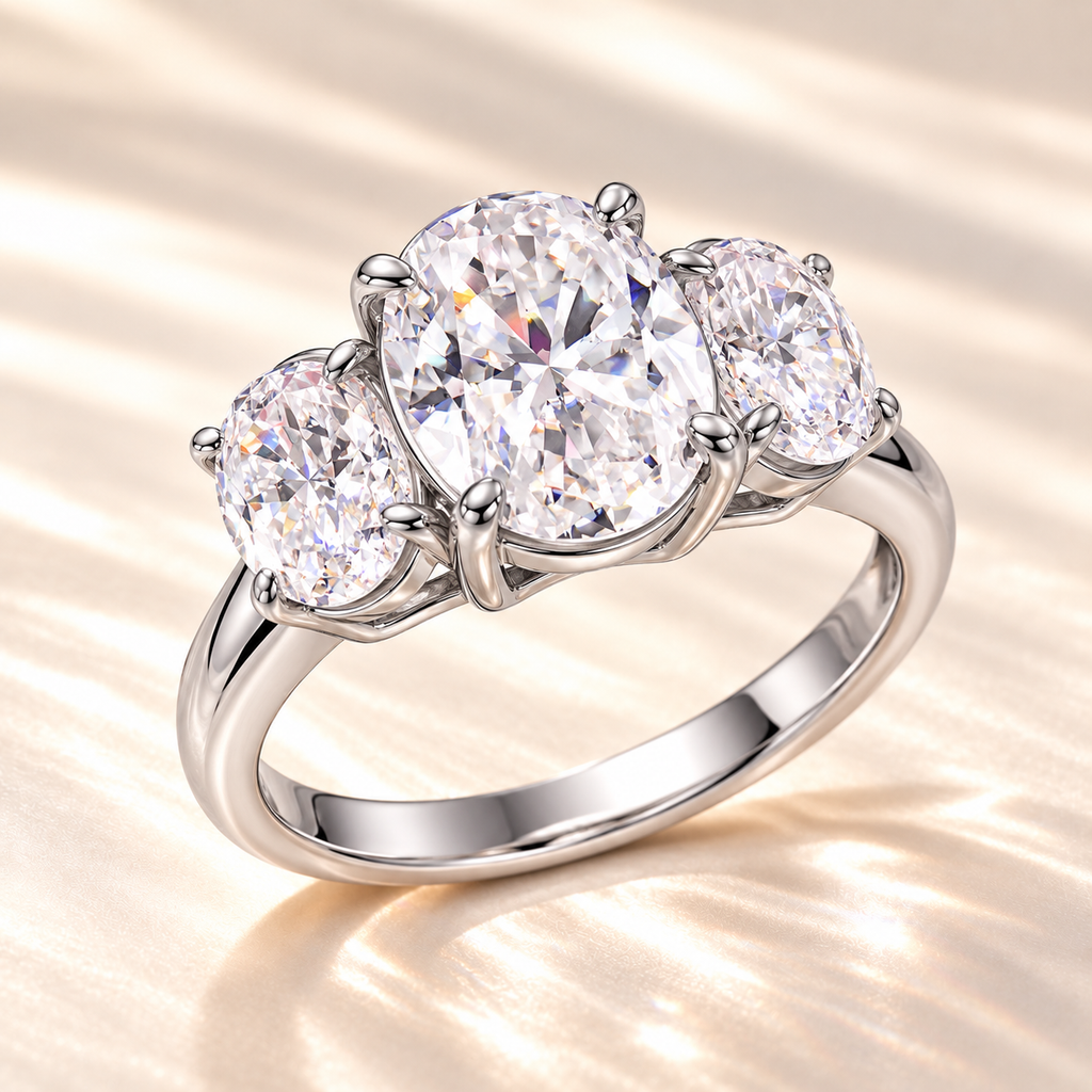 SOLVAZ Oval Three-Stone Ring — side angle