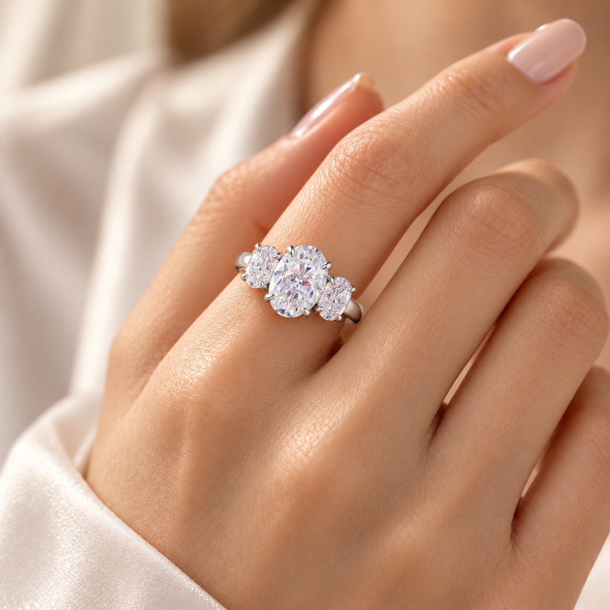 SOLVAZ Oval Three-Stone Ring — on hand