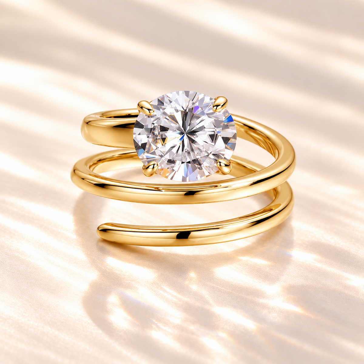 Spiral Solitaire Moissanite Ring — Gold angle 1