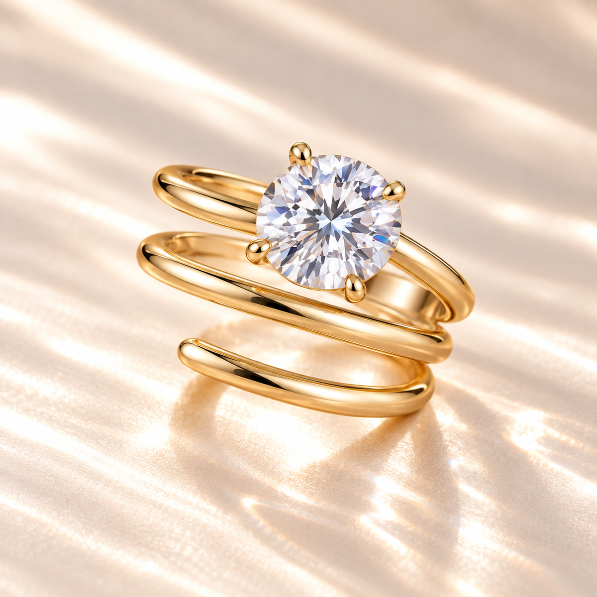 Spiral Solitaire Moissanite Ring — Gold angle 2