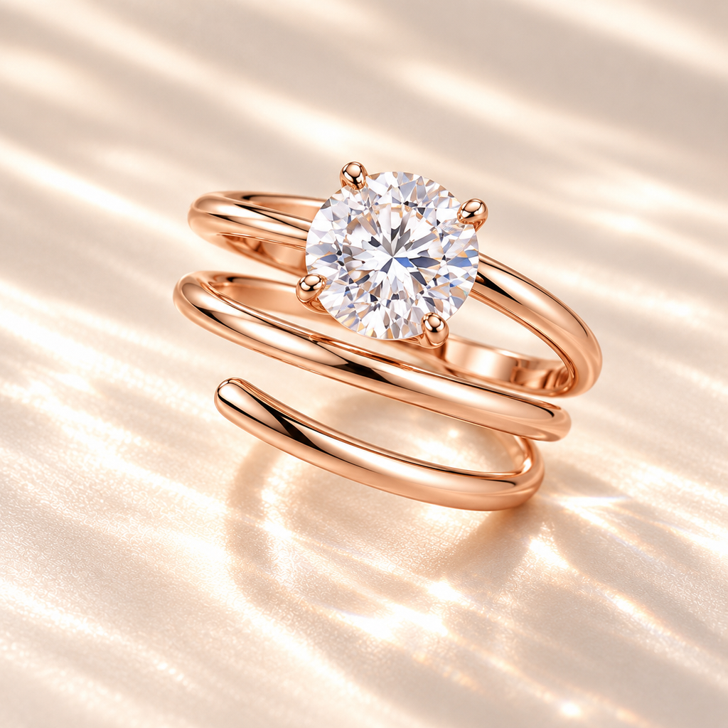 Spiral Solitaire Moissanite Ring — Rose Gold angle 2
