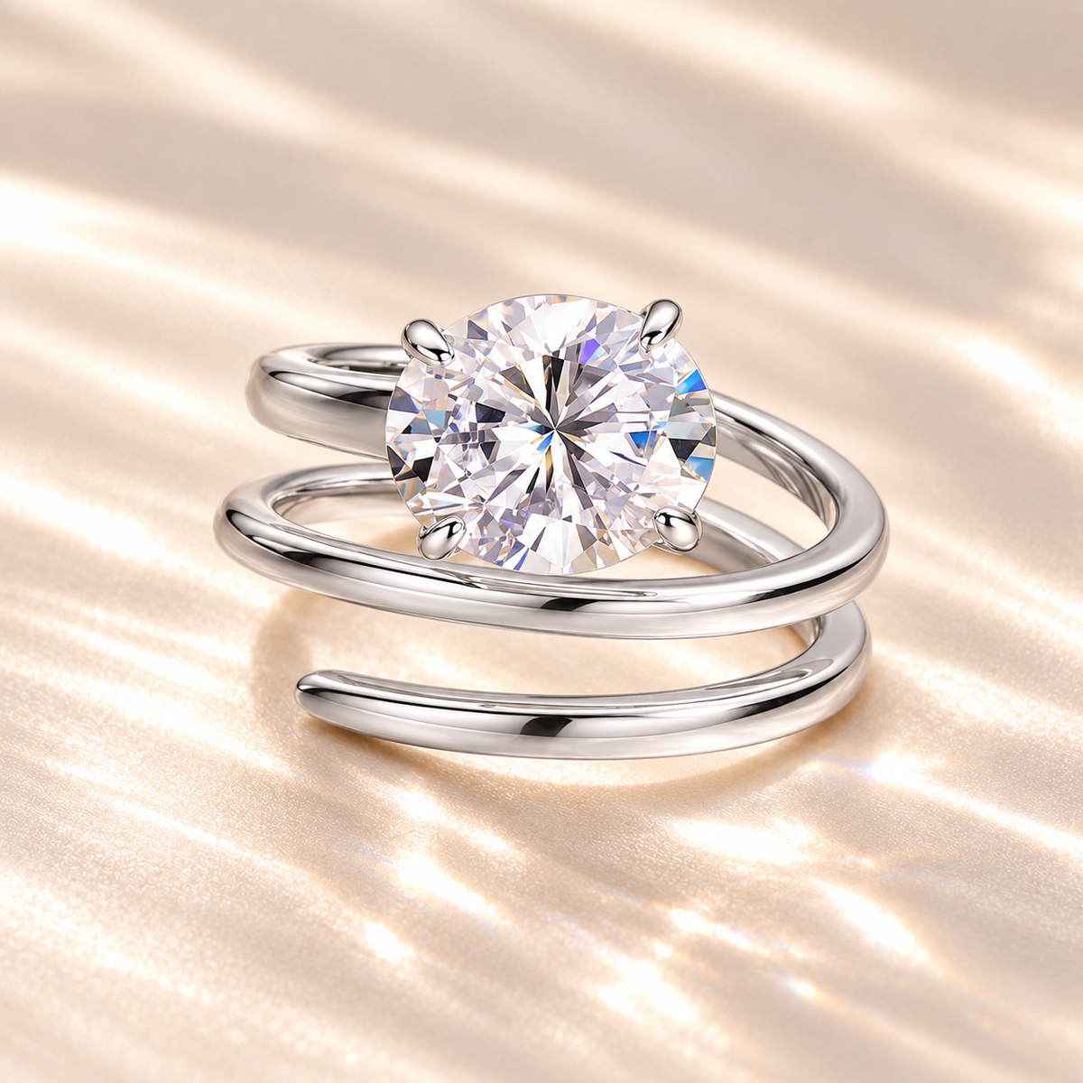 Spiral Solitaire Moissanite Ring — Silver angle 1