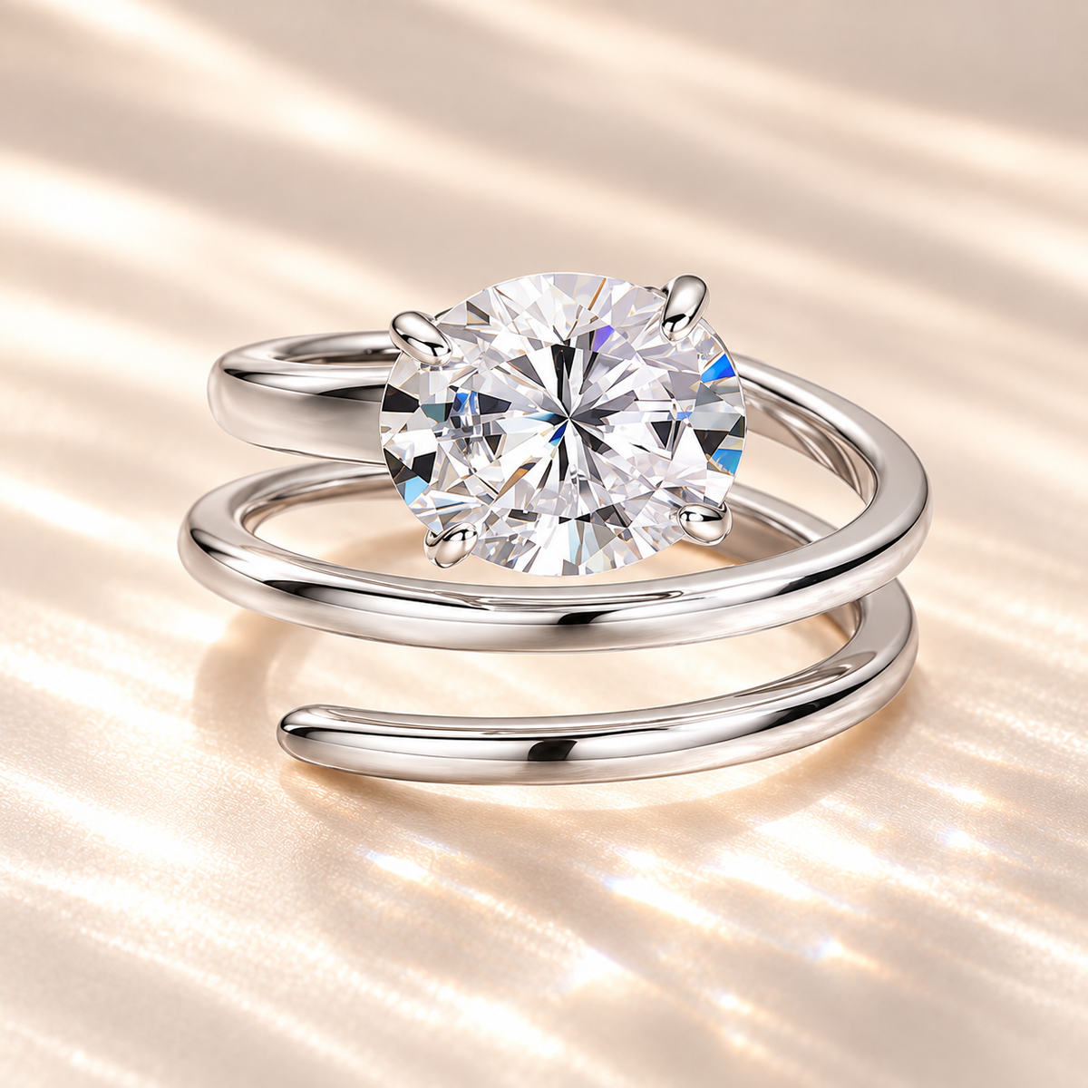 Spiral Solitaire Moissanite Ring — Silver angle 2