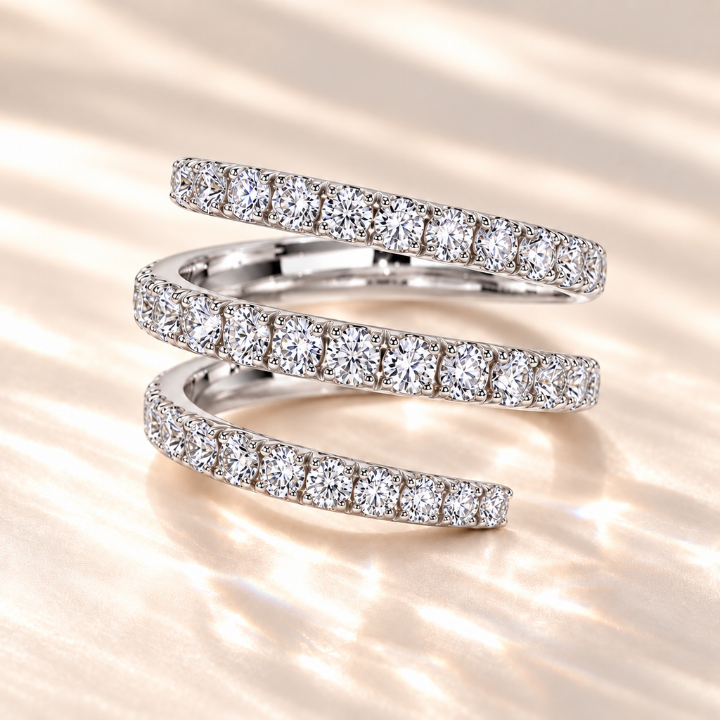 SOLVAZ Spiral Moissanite Ring — Silver angle 1